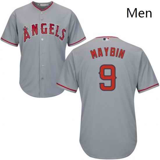 Mens Majestic Los Angeles Angels of Anaheim 9 Cameron Maybin Replica Grey Road Cool Base MLB Jersey